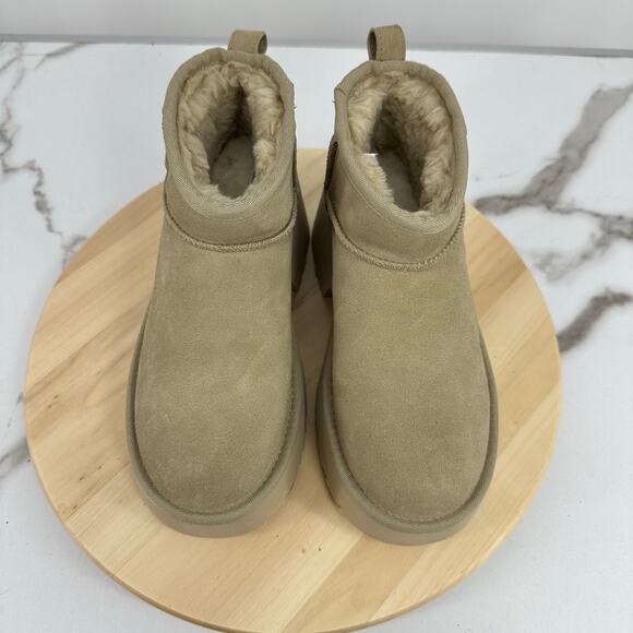 UGG Classic Ultra Mini New Heights Boots Chestnut Womens Size 7 Platform - Picture 3 of 11